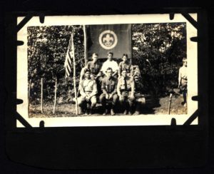 Camp Russell Scouts Group Photo at Camp Entrance Sign