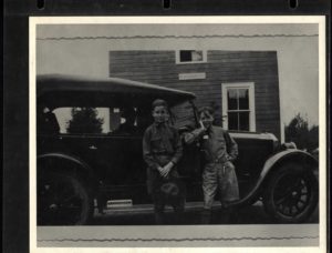  Scouts Posing With Car Outside Camp Russell Headquarters
