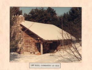 Camp Russell Log Cabin Headquarters in Winter